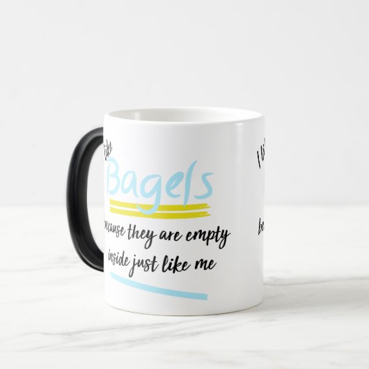 ヴィンテージおもしろいベーグル，デザイン内ユーモアの空 モーフィングマグカップ (正面左)