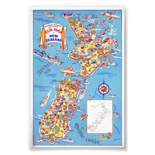 ヴィンテージおもしろいポスターの地図 フォトプリント            (正面)