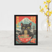 ヴィンテージおもしろいラーメン猫アニメグ日本のラフ カード (黄色い花)