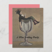 ヴィンテージおもしろいレディインワイングラスパーティの招待状 招待状 (正面/裏面)