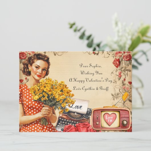 ヴィンテージおもしろいレディーバレンタインフラットホリデーカード シーズンカード (スタンド正面)