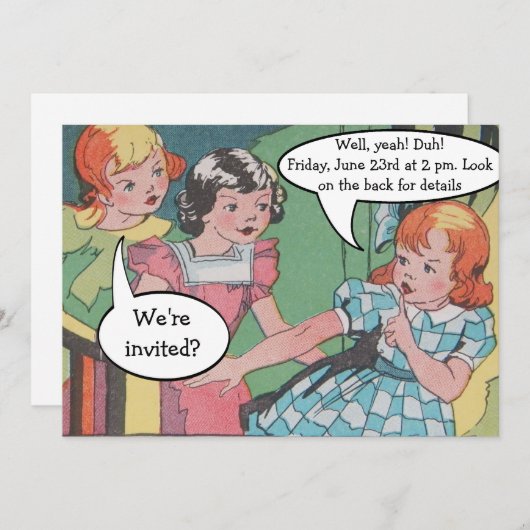 ヴィンテージおもしろいレトロの漫画パーティー 招待状 (正面/裏面)