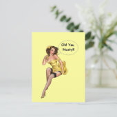 ヴィンテージおもしろいレトロガールオーユー扱いにく ポストカード (スタンド正面)