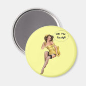 ヴィンテージおもしろいレトロガールオーユー扱いにく マグネット (正面/裏面)