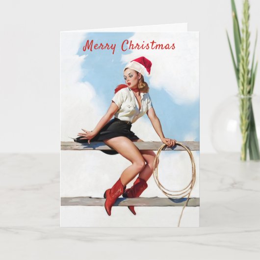 ヴィンテージおもしろいレトロピンアップガールクリスマス シーズンカード (正面)