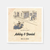 ヴィンテージおもしろいレトロ50年代漫画素朴結婚の スタンダードカクテルナプキン (正面)