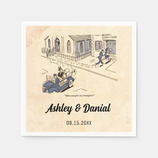 ヴィンテージおもしろいレトロ50年代漫画素朴結婚の スタンダードカクテルナプキン (正面)