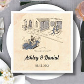 ヴィンテージおもしろいレトロ50年代漫画素朴結婚の スタンダードカクテルナプキン