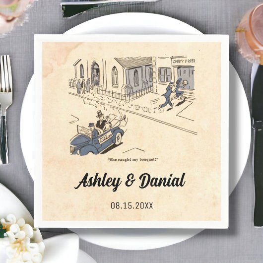 ヴィンテージおもしろいレトロ50年代漫画素朴結婚の スタンダードカクテルナプキン