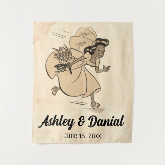 ヴィンテージおもしろいレトロ50sスタイル結婚 タペストリー (正面)