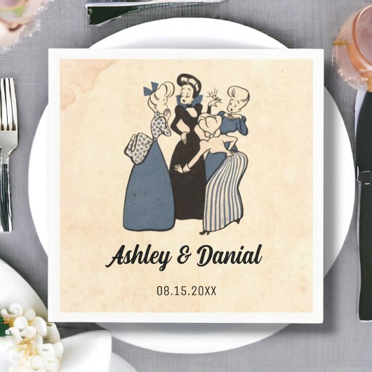 ヴィンテージおもしろいレトロ50s漫画素朴結婚ズ スタンダードカクテルナプキン