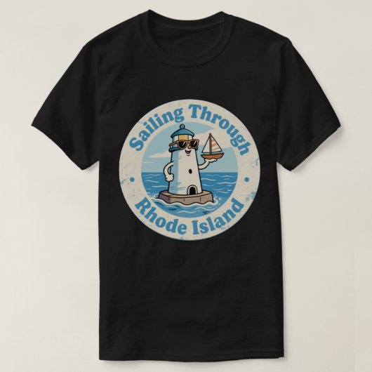 ヴィンテージおもしろいロードアイランドライトハウスシルボート Tシャツ (デザイン正面)