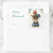 ヴィンテージおもしろい動物が「メリークリスマス」 長方形シール (バッグ)