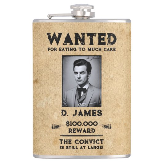 ヴィンテージおもしろい受刑者報酬ウェスタン指名手配 フラスク (正面)