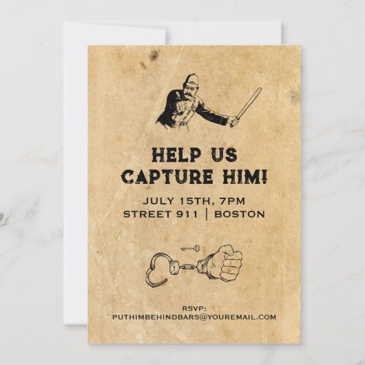 ヴィンテージおもしろい受刑者賞希望誕生日パーティー 招待状 (裏面)