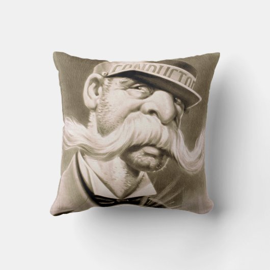 ヴィンテージおもしろい口ひげ導体 クッション (裏面)