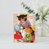 ヴィンテージおもしろい子猫が学校に行くわ、まあまあ! ポストカード (スタンド正面)