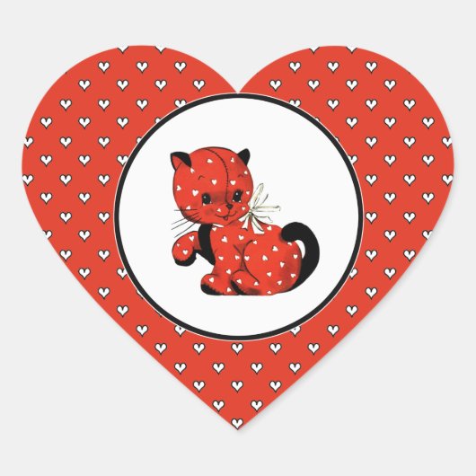 ヴィンテージおもしろい子猫バレンタインデー ハートシール (正面)