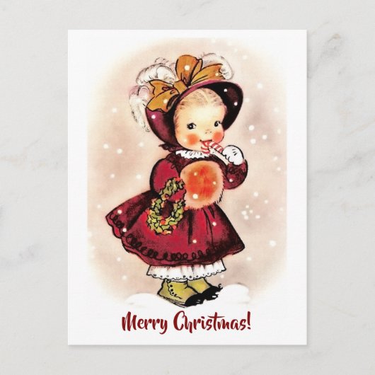 ヴィンテージおもしろい小さな女の子 シーズンポストカード (正面)