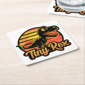 ヴィンテージおもしろい恐竜トレックスアットサンセットチニーレックス スクエアペーパーコースター (アングル)