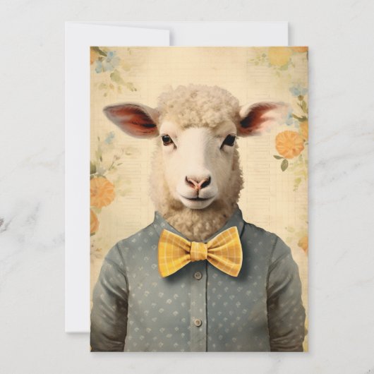 ヴィンテージおもしろい擬人化イースターヒツジ シーズンカード (正面)