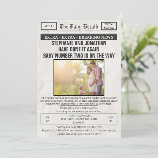 ヴィンテージおもしろい新聞写真第2ベビー散水 招待状 (スタンド正面)