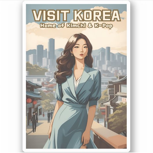 ヴィンテージおもしろい旅行韓国KPopレトログラフィック シール (正面)