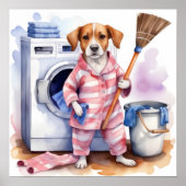 ヴィンテージおもしろい猫がパジャマで洗濯 ポスター (正面)