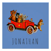 ヴィンテージおもしろい猫がレトロ車で子猫 ポスター (正面)