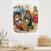 ヴィンテージおもしろい猫と子猫を揺りかごに ポスター (キッチン)