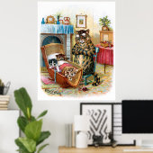 ヴィンテージおもしろい猫と子猫を揺りかごに ポスター (ホームオフィス)