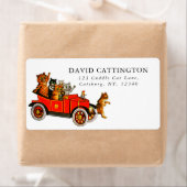 ヴィンテージおもしろい猫のアンティーク車 ラベル (インサイチュ)