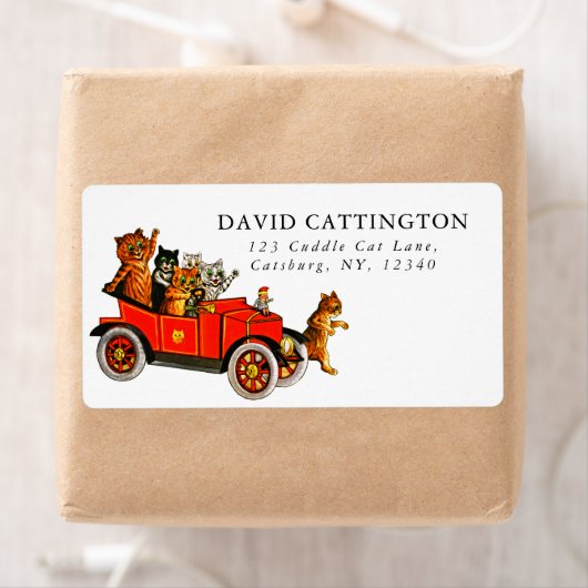 ヴィンテージおもしろい猫のアンティーク車 ラベル (インサイチュ)
