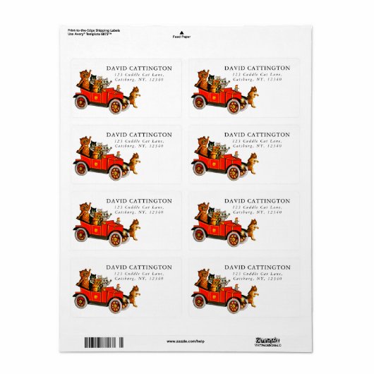 ヴィンテージおもしろい猫のアンティーク車 ラベル (フルシート)