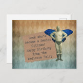 ヴィンテージおもしろい男性妖精シニア誕生日はがき ポストカード (正面/裏面)