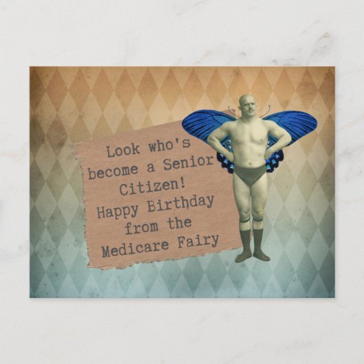 ヴィンテージおもしろい男性妖精シニア誕生日はがき ポストカード (正面)