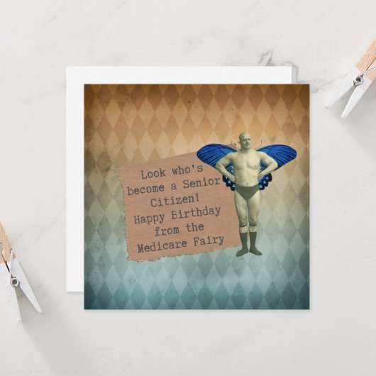 ヴィンテージおもしろい男性妖精シニア誕生日カード カード (正面/裏面インサイチュ)