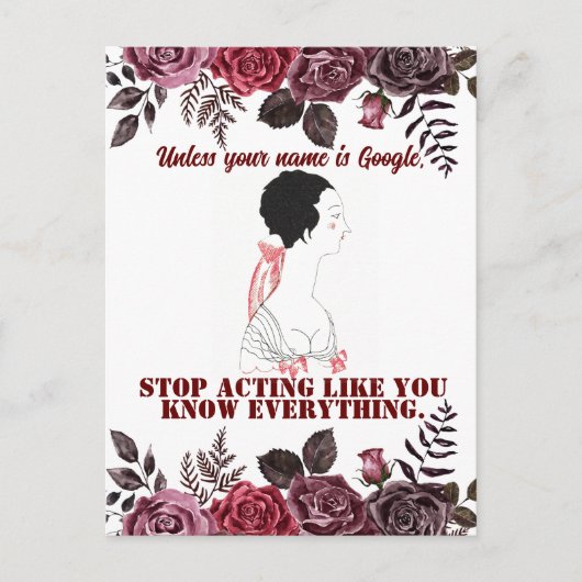 ヴィンテージおもしろい皮肉なラインアートウーマン ポストカード (正面)