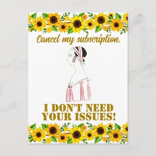 ヴィンテージおもしろい皮肉ラインアート女性はがき ポストカード (正面)