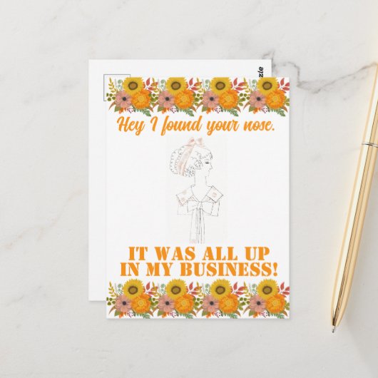 ヴィンテージおもしろい皮肉ラインアート女性はがき ポストカード (正面/裏面インサイチュ)