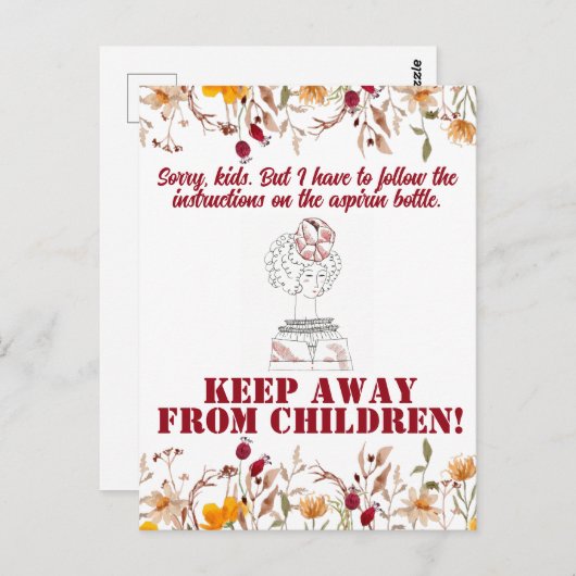 ヴィンテージおもしろい皮肉ラインアート女性はがき ポストカード (正面/裏面)