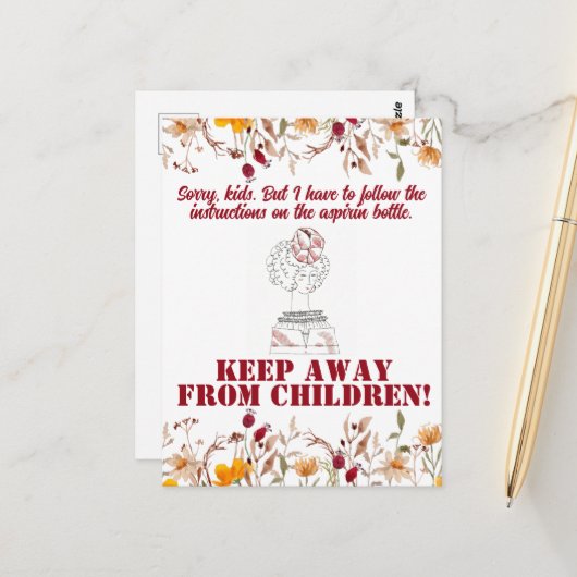 ヴィンテージおもしろい皮肉ラインアート女性はがき ポストカード (正面/裏面インサイチュ)