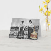 ヴィンテージおもしろい自転車女性精子油ビクトリアン カード (黄色い花)