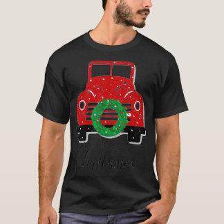 ヴィンテージおもしろい赤トラックとクリスマスツリー Tシャツ