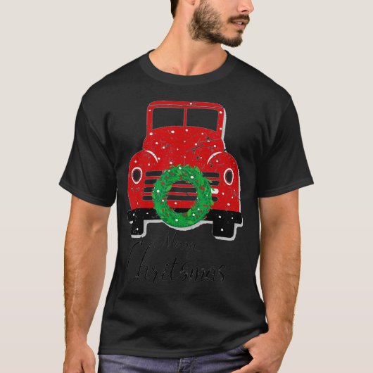 ヴィンテージおもしろい赤トラックとクリスマスツリー Tシャツ (正面)