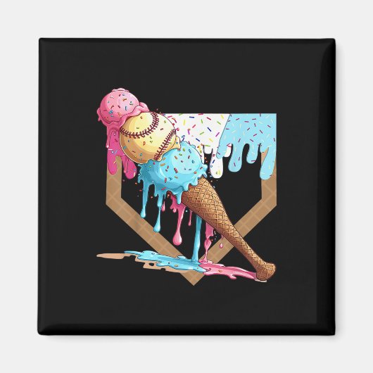 ヴィンテージおもしろい野球アイスクリームドリップ野球 マグネット (正面)