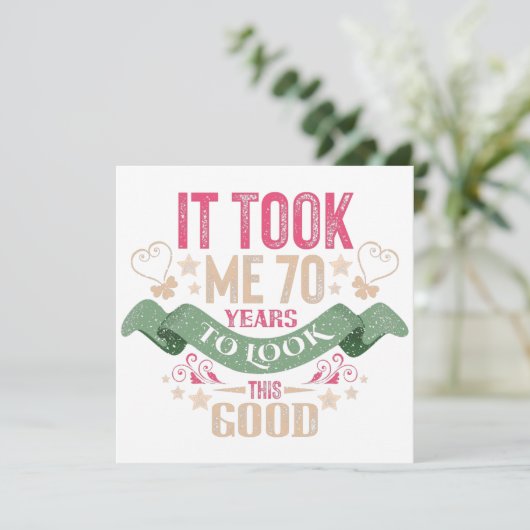 ヴィンテージおもしろい70年のことわざ引用文 招待状 (スタンド正面)