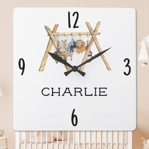 ヴィンテージおもちゃアニマルジム10.75イン子供部屋 スクエア壁時計