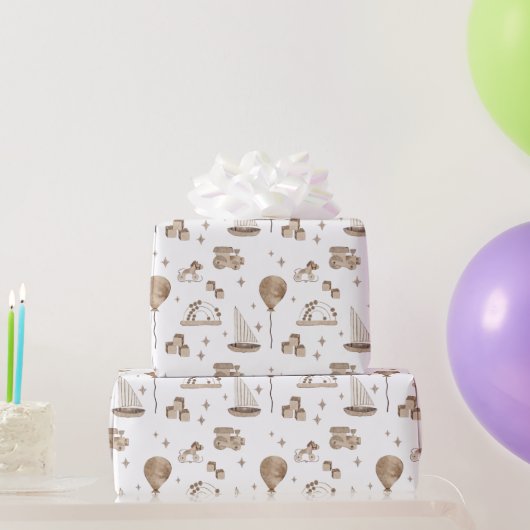 ヴィンテージおもちゃアバカス、ロッキングホース、ブロック、ボート ラッピングペーパー (パーティーギフト)