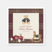 ヴィンテージおもちゃクマチェック柄ベビーシャワーナプキン スタンダードカクテルナプキン (正面)